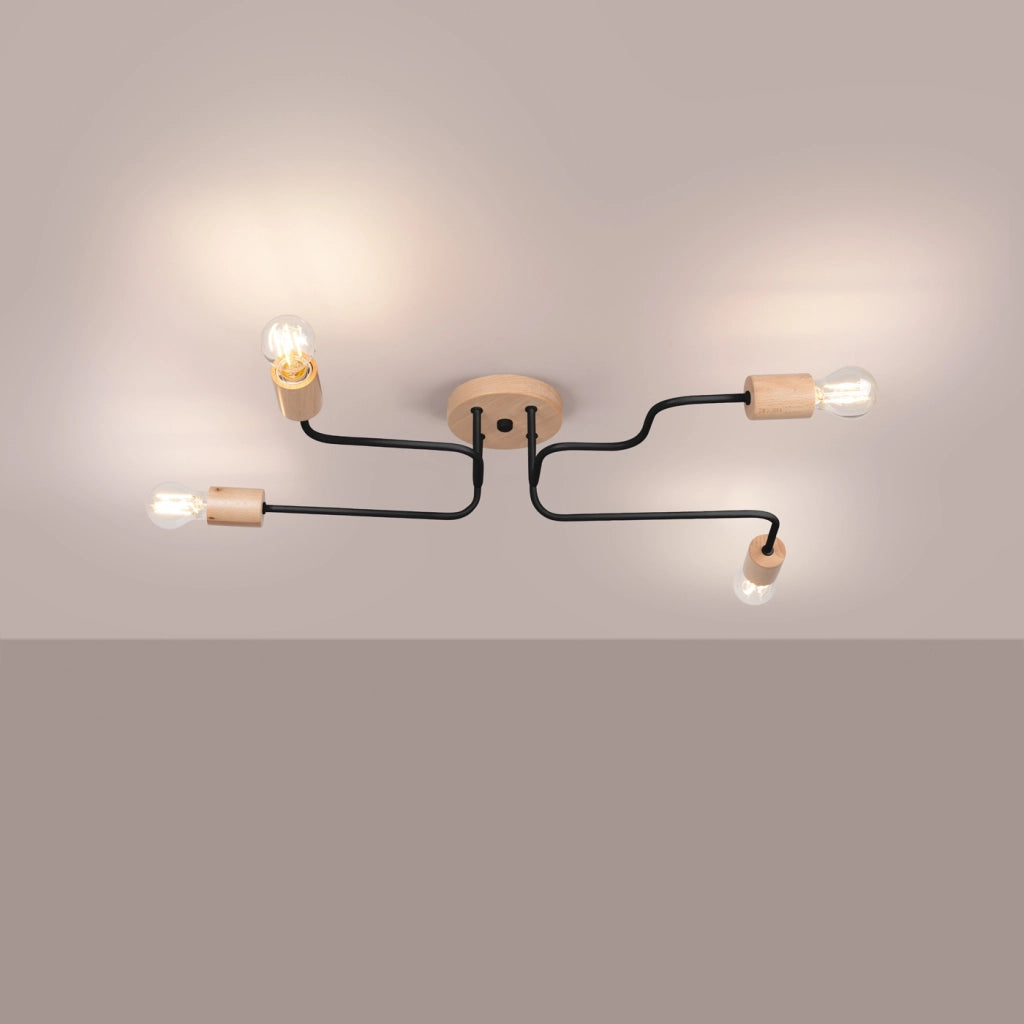 Lampada da parete in legno nero a 4 luci TIMBO Peach Puff, design scandinavo