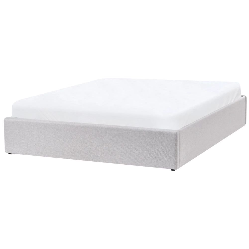 Letto matrimoniale con contenitore in tessuto grigio chiaro 140 x 200 cm portaoggetti stile moderno