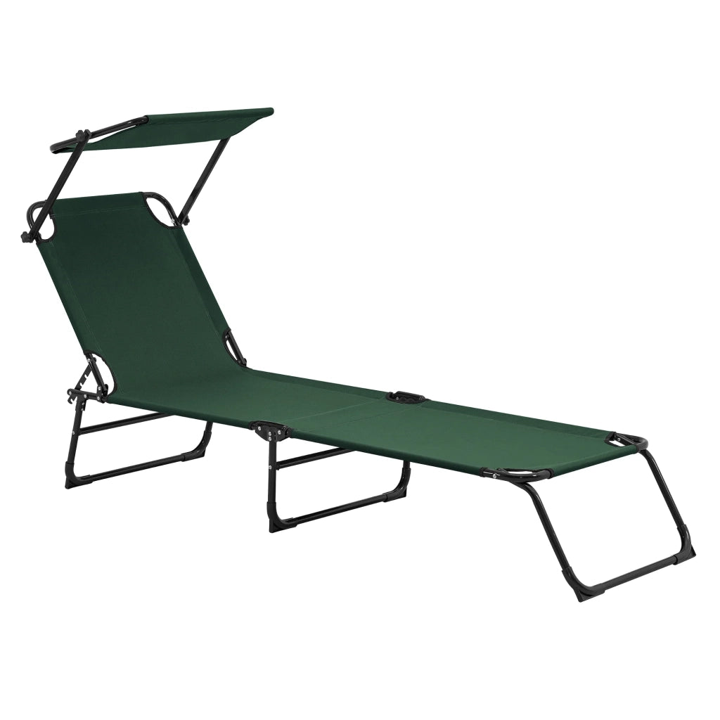 Set di 2 lettini prendisole pieghevoli con parasole acciaio 190 cm verde scuro 03_0004514
