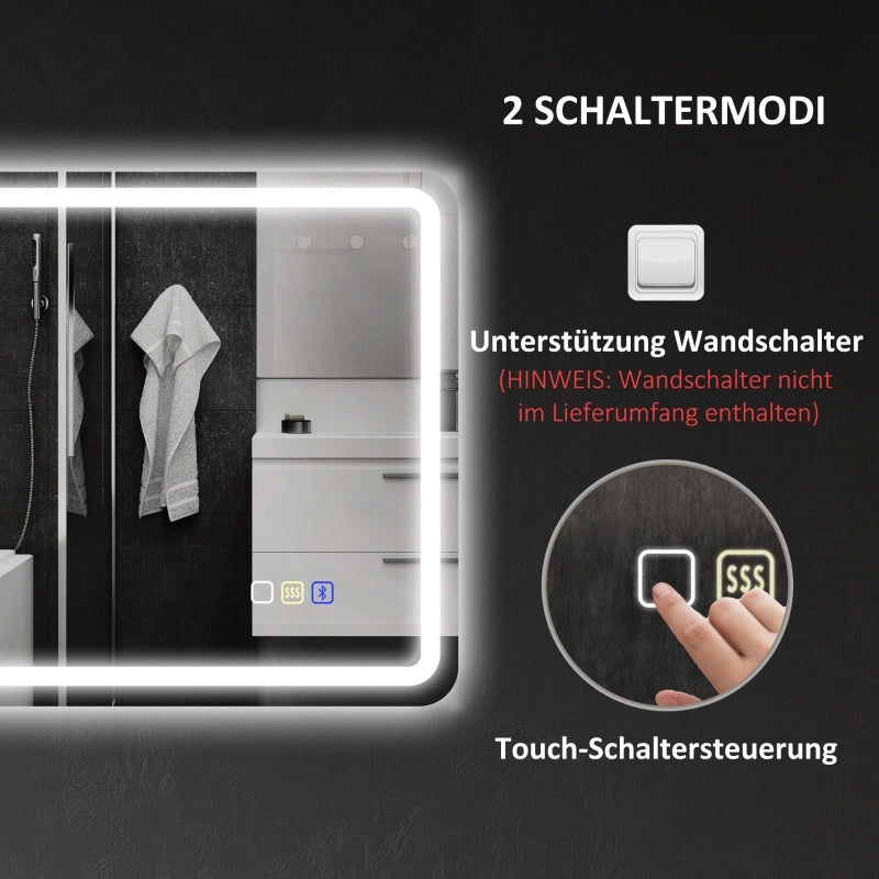 Specchio da bagno con illuminazione 50x70 cm, specchio a LED da parete con funzione musicale Bluetooth, interruttore touch, funzione memoria,