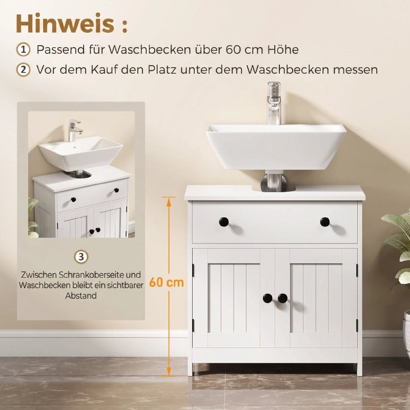 Mobile bagno moderno e autoportante con cerniere a chiusura ammortizzata, cassetto e 2 ante, bianco.