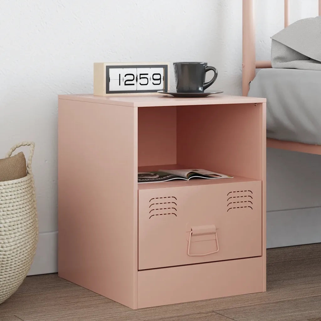Comodino | Armadio da Notte | Mobiletto da notte Rosa 34,5x39x44 cm in Acciaio