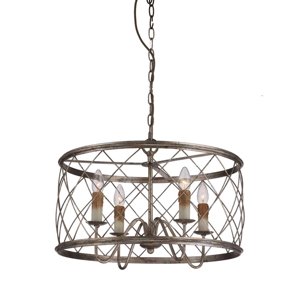 Lampadario Dury paillettes argento cromato Ø53cm 4xE14 Quoizel