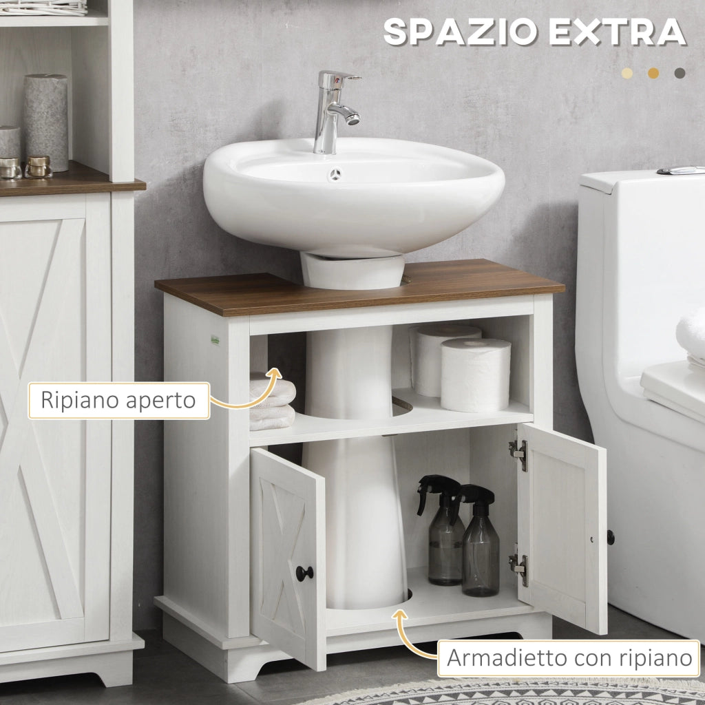 Mobile sottolavabo bagno con ante e ripiano ¨C Xylo ¨C Truciolato bianco 60x30x60 cm