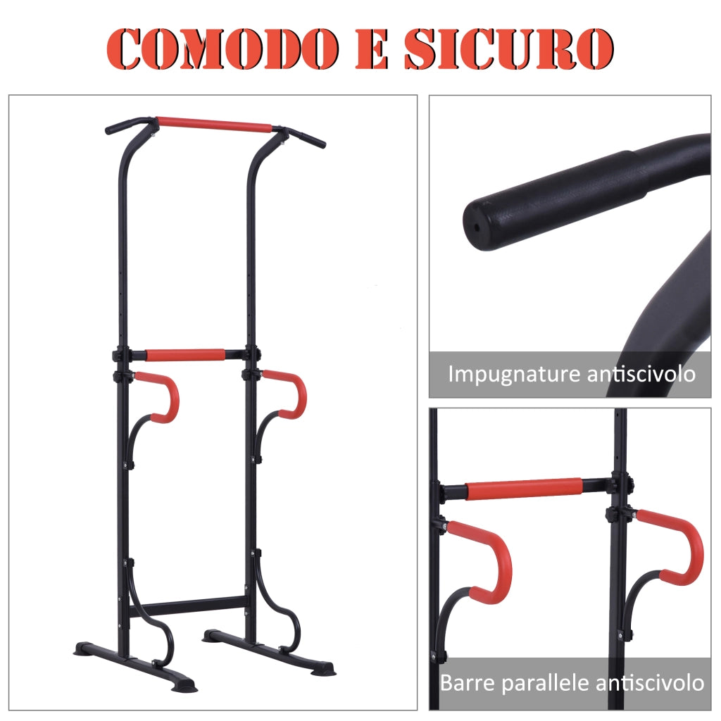 EasyComfort Barra per Trazioni Power Tower Stazione Fitness Multifunzione con Altezza Regolabile 171-219cm Nero Rosso