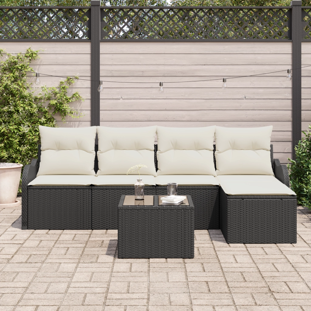Set di Divani da Giardino  5 Pezzi con Cuscini Rattan Polibrown