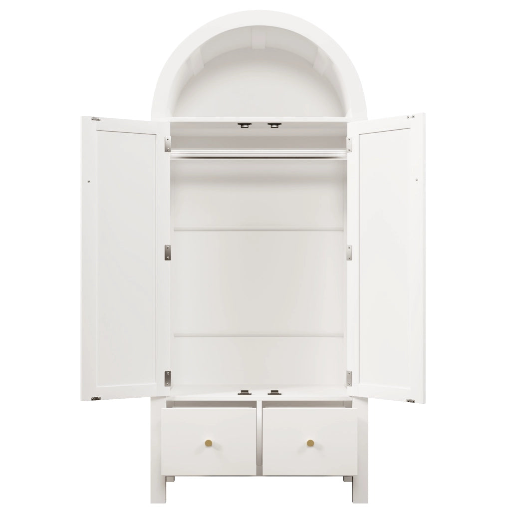 Armadio guardaroba in legno bianco 78x45x181 cm con 2 ante, 2 cassetti, vano aperto e asta appendiabiti