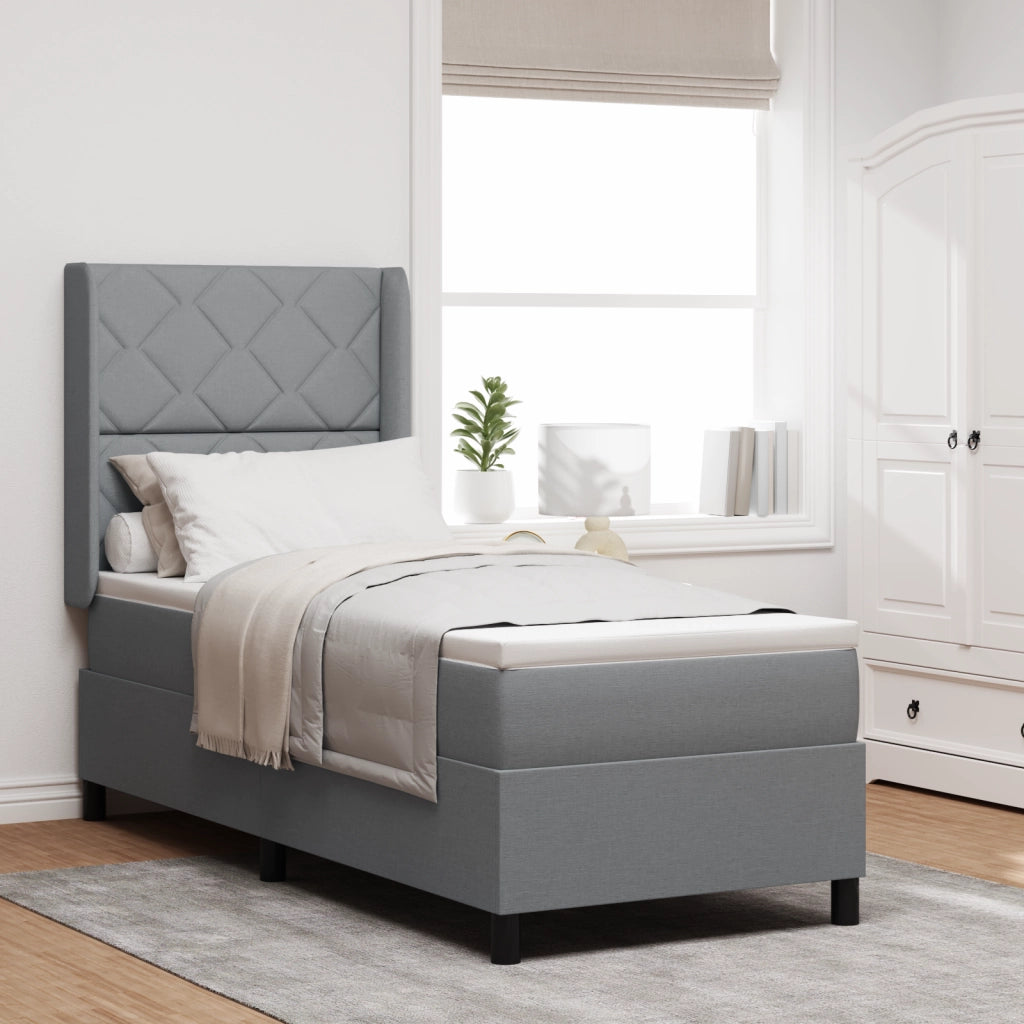 Letto Box Spring con Materasso Grigio Chiaro 80x200 cm Tessuto