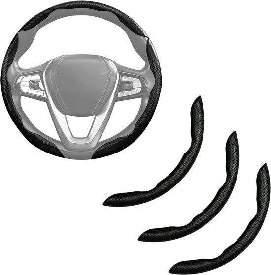 Hoes per Sterzo in Fibra di Carbonio 3 pezzi - Accessori per Sterzo Auto Anti-Slittamento - Presa Rapida - 38 cm Universale - Nero Scuro