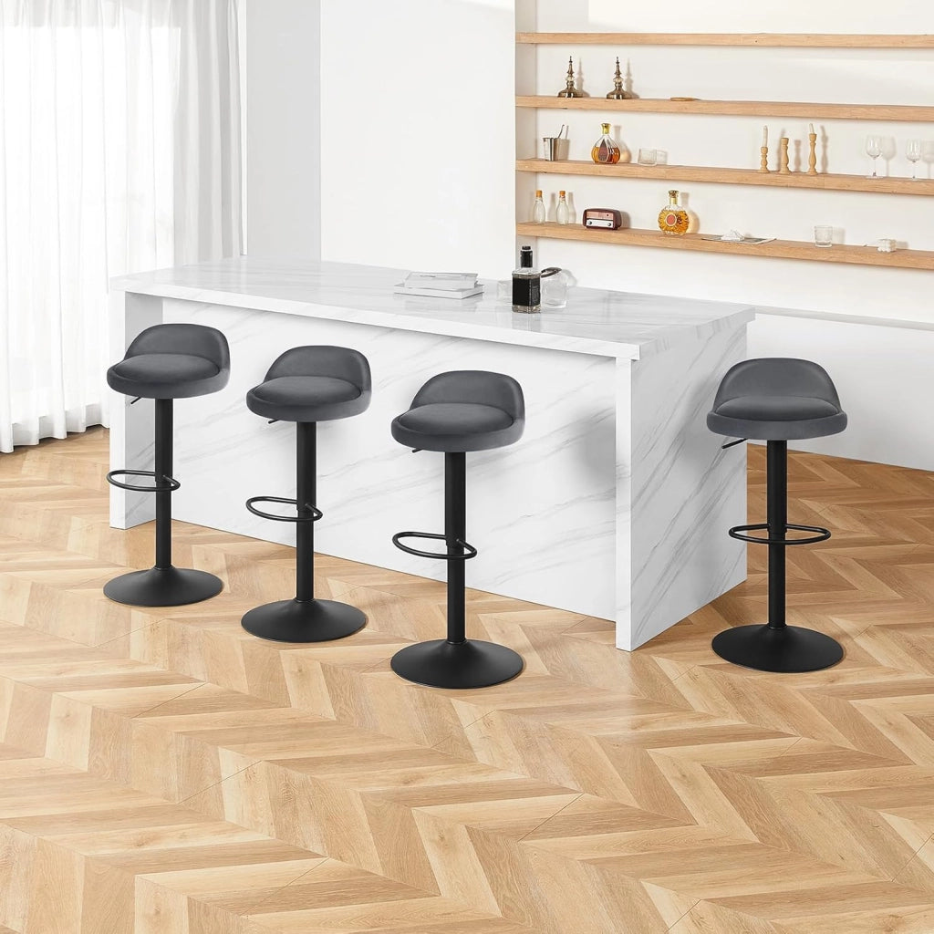 Sgabelli da Cucina in Velluto con Poggiapiedi Sgabelli da Bar Moderni per Bancone Penisola Sedie Alte Girevoli Altezza Seduta Regolabile 62-84cm, Grigio scuro 2 Pezzi 0823BY-2