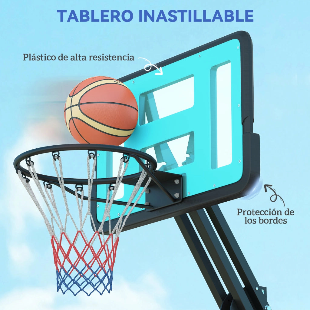 Canestro da Basket Regolabile 146-236 cm con Ruote e Base Riempibile ¨C zephmum ¨C Nero