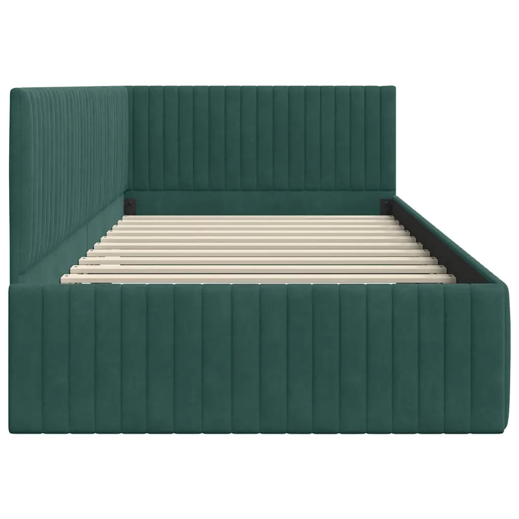 Cornice del letto ad angolo Verde Scuro 100 cm x 200 cm Velluto