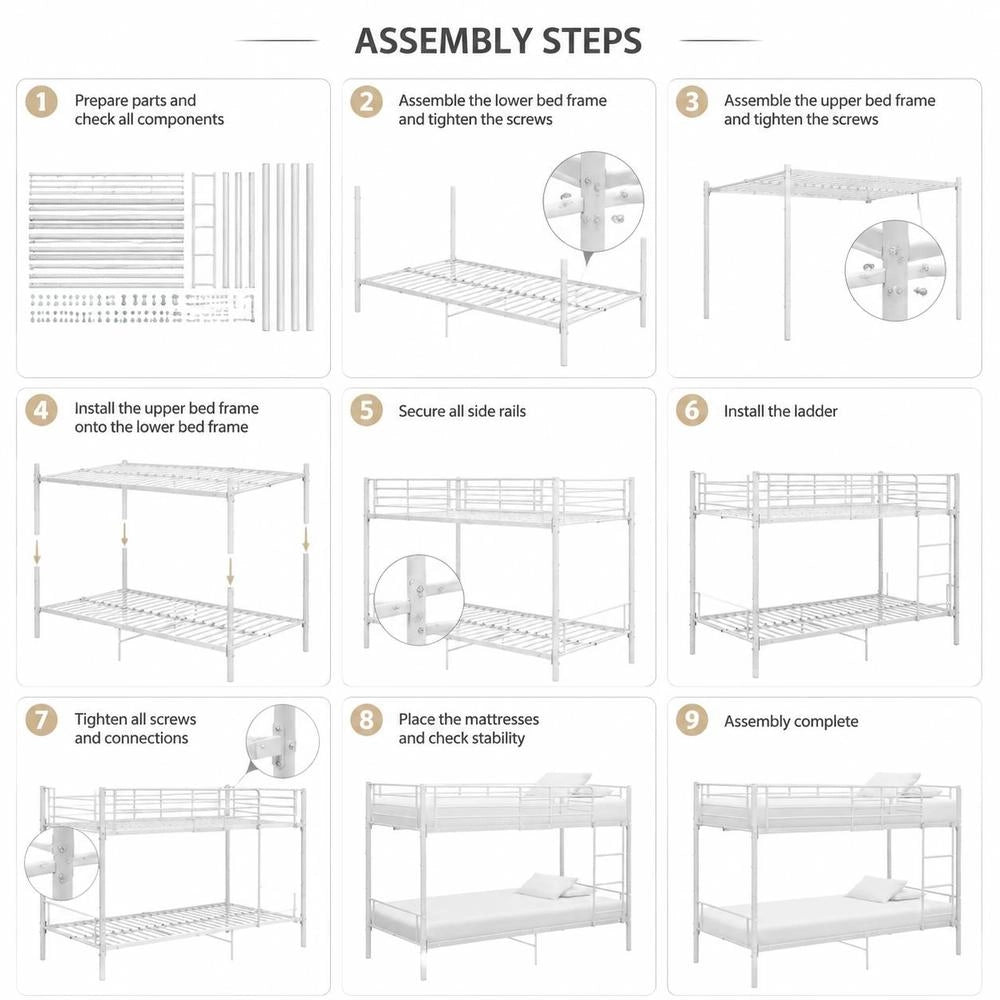 Bunk Bed White Metal 90x200 Cm
