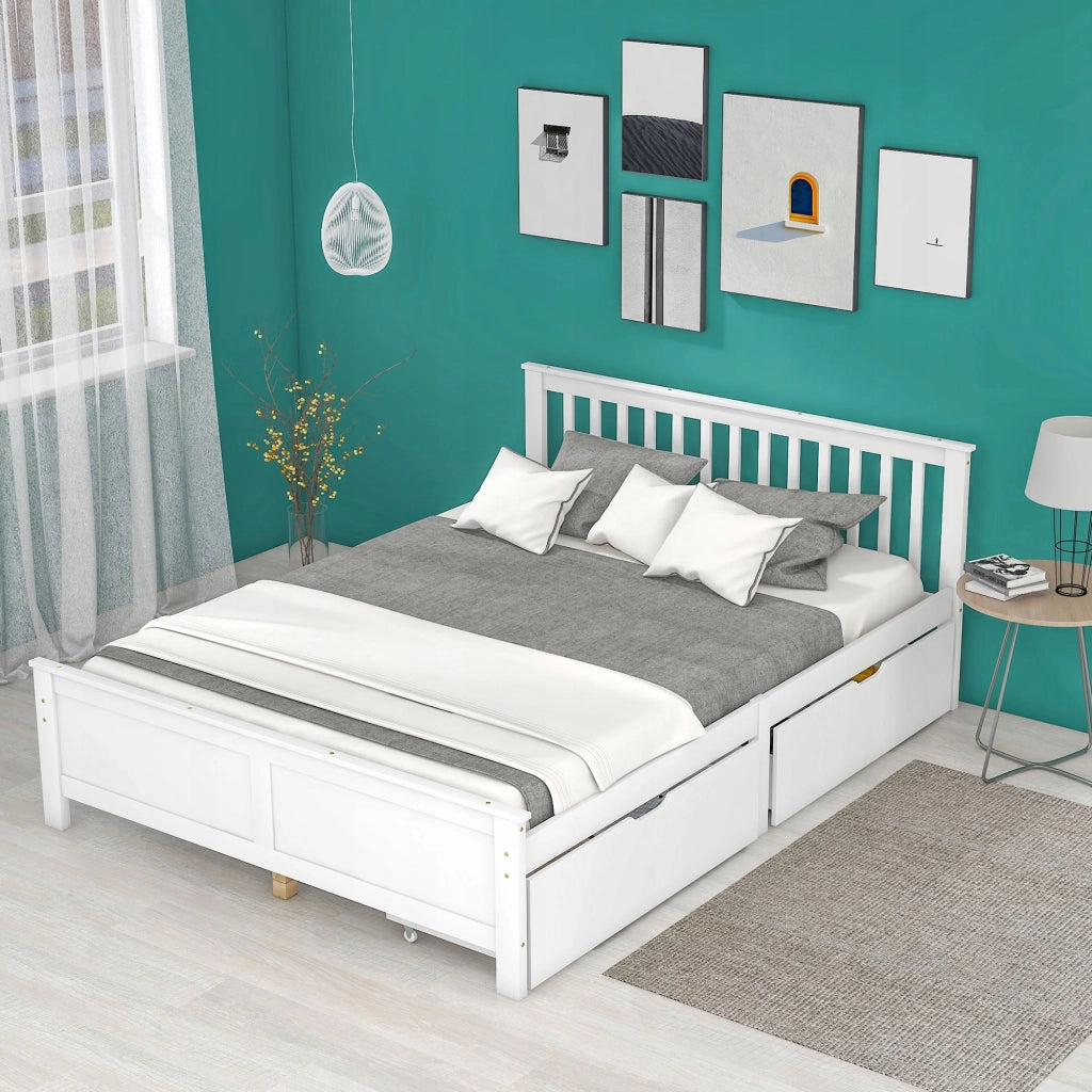 Letto in pino con contenitore - Xylo - 140x200cm - Bianco