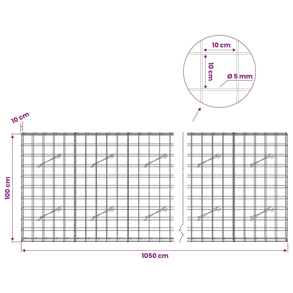 Gabione con Filo da 5 mm e Rete da 10x10 cm 1050x10x100 cm 3464943