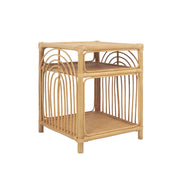 Comodino in rattan 1 ripiano 1 vano portaoggetti, marrone naturale