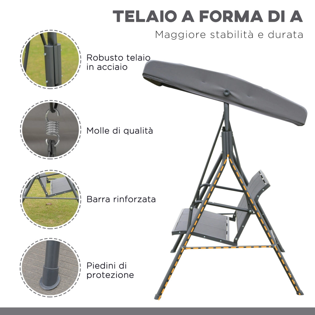 Easycomfort Dondolo da Giardino a 3 Posti con Baldacchino, Dondolo da Esterno in Acciaio e Tessuto Poliestere, 175 x 118 x 159cm Grigio