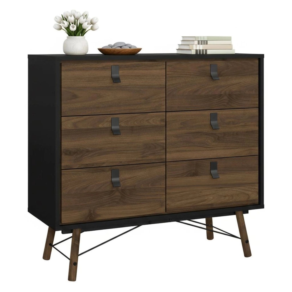 Credenza Maka, Buffet da soggiorno, Madia da salotto, Dispensa da cucina, 102x40 h95 cm, Nero e Noce