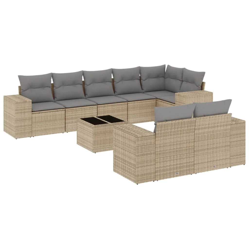 Set Divano da Giardino 9 pz con Cuscini Beige in Polyrattan 3222828