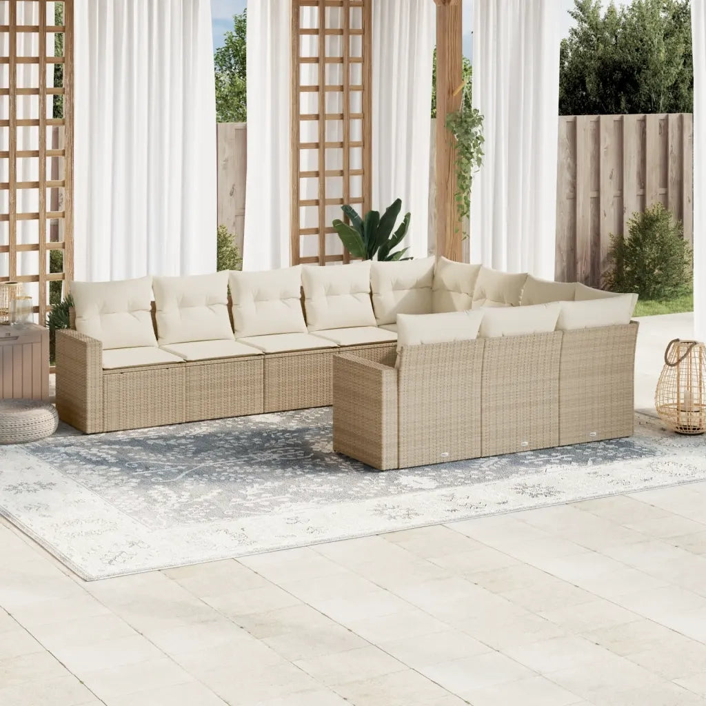 Set Divano da Giardino 10 pz con Cuscini Beige in Polyrattan 3251825