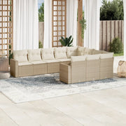 Set Divano da Giardino 10 pz con Cuscini Beige in Polyrattan 3251825