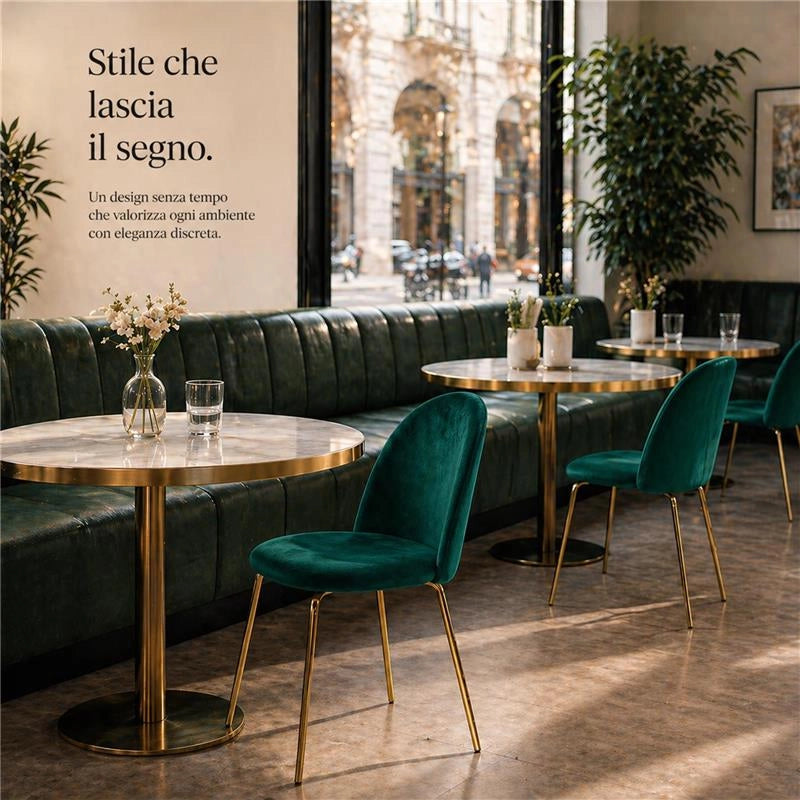 SET 4 SEDIE IN VELLUTO VERDE CON PIEDI IN METALLO COLOR ORO DIMENSIONI 42X53,5X86,5H CM