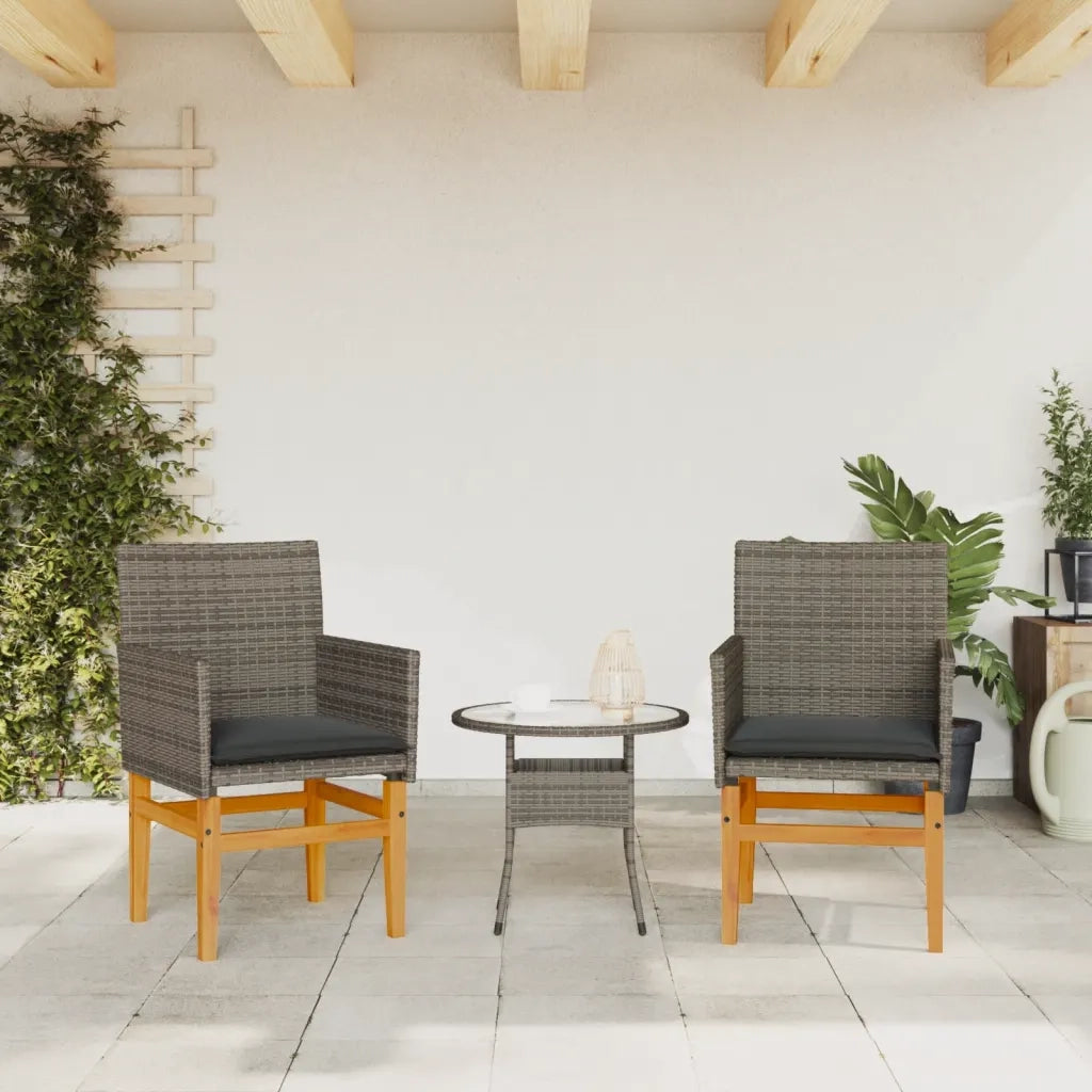 Sedie Giardino con Cuscini 2pz Grigie Polyrattan Legno Massellocod mxl 92121