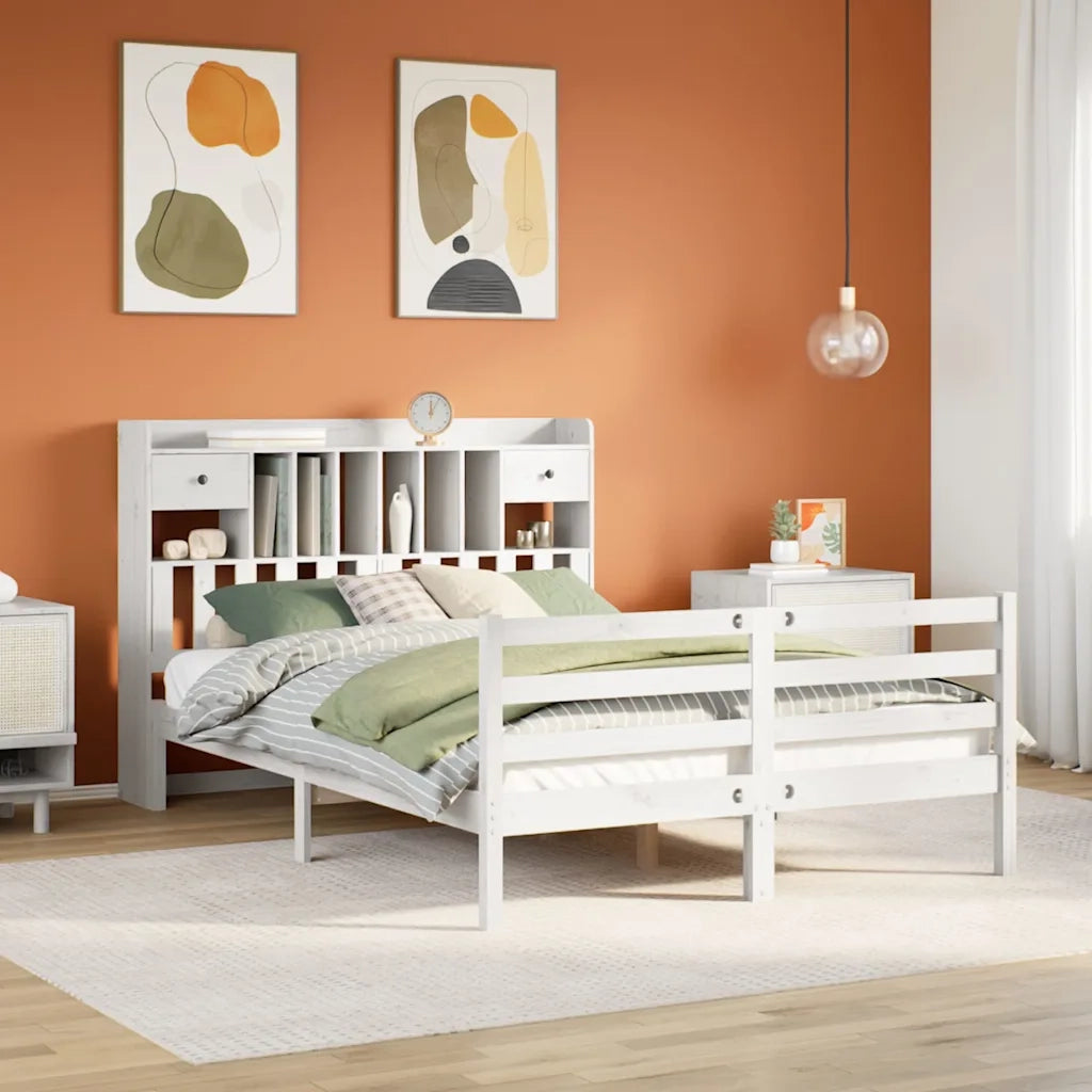 Letto Libreria senza Materasso Bianco 160x200 cm Legno di Pino 3321943