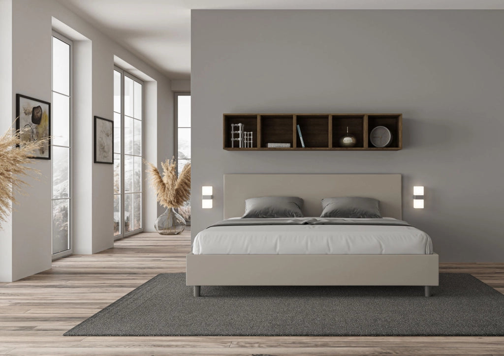 BS COM Letto matrimoniale king size contenitore imbottito 200x210 similpelle tortora