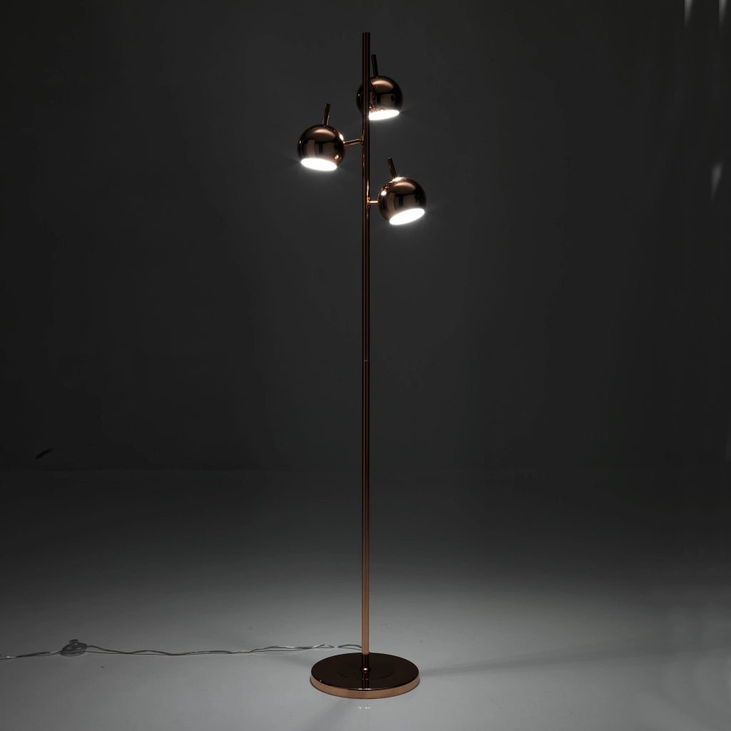 Lampada da terra 3 paralumi in metallo finitura rame cm. Ø.27 H.165