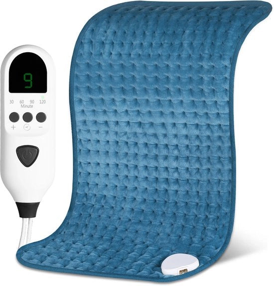 Cuscino termico per schiena (60 x 30 cm), riscaldamento umido e secco, 9 impostazioni di temperatura regolabili, regalo ideale per donne e madri (blu, presa tipo europeo)