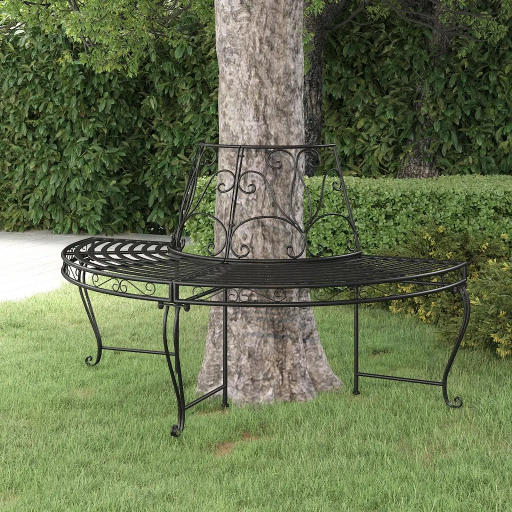 Panchina per Albero Semi Circolare Ø160 cm Nera in Acciaio 318824