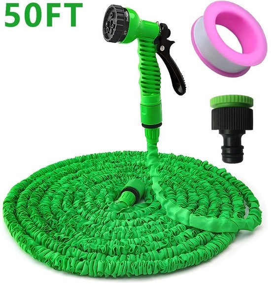 Serpentino estensibile per giardino, set di serpentina, getto ad alta pressione per lavaggio auto, serpentina per giardino, verde (15 metri)