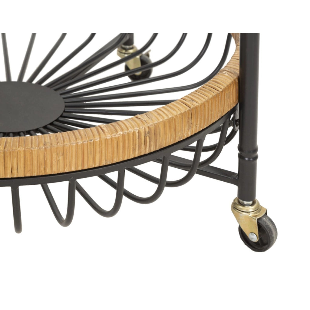Carrello Cebu a doppio cestino in ferro e rattan con ruote — 57x55,5x62,5 cm
