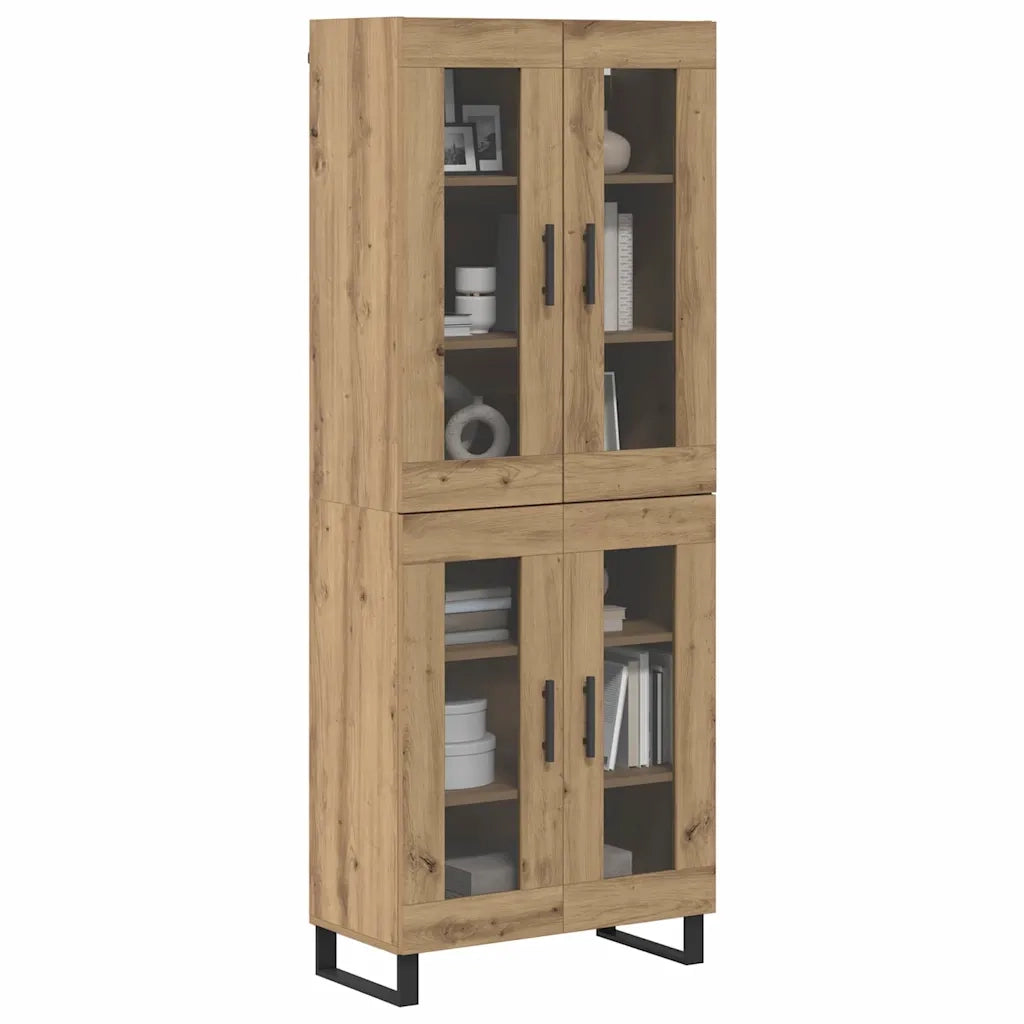 Credenza 2 pcs Rovere artigianale Legno Stratificato e Vetro 3403196