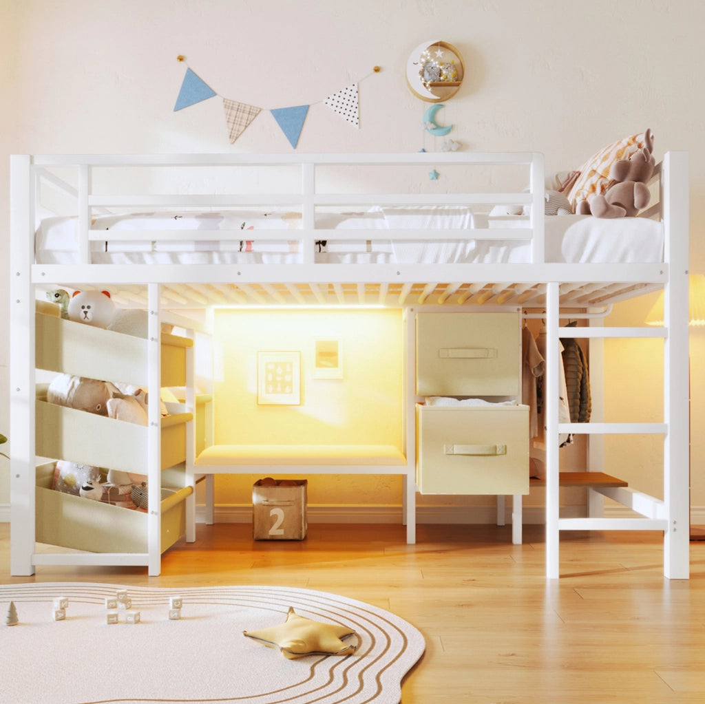Letto a mezza altezza 90x200 cm in metallo bianco con LED