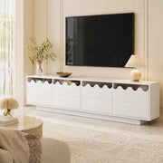 Mobile TV moderno bianco con 4 ante e design a onde, 170x40x45 cm