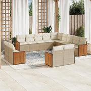 Set Divano da Giardino 13 pz con Cuscini Beige in Polyrattan