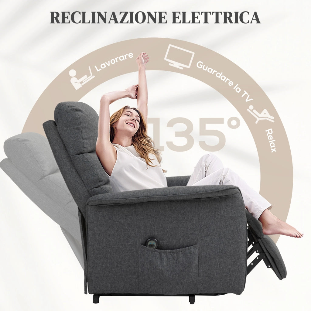 Poltrona Alzapersona Elettrica con 8 Punti Vibranti, 4 Modalit¨¤ di Massaggio e Riscaldamento, Grigio