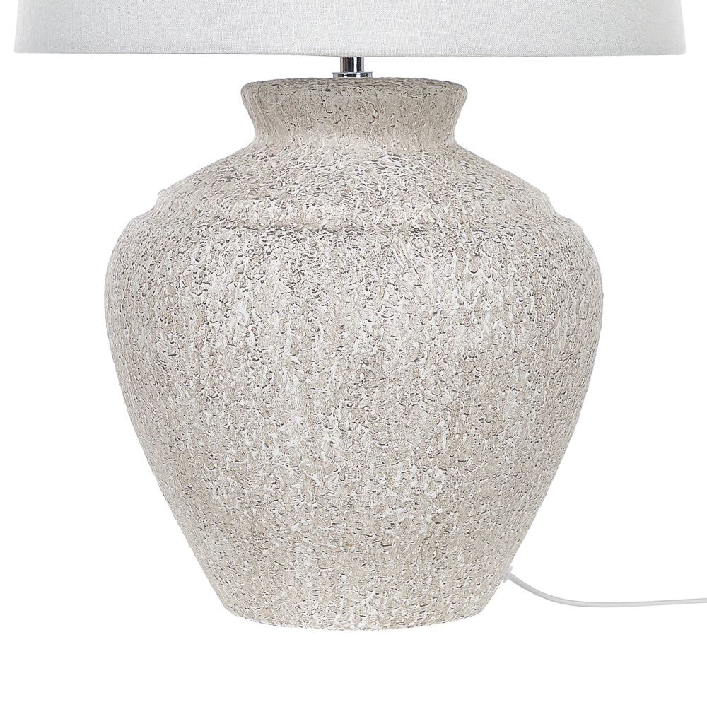 Lampada da Tavolo Crema Base in Ceramica Bianco Tamburo Paralume in Tessuto Casa Luce Design Tradizionale