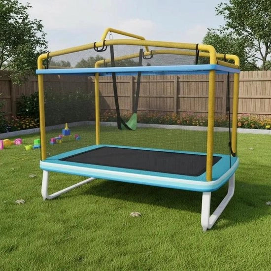 Trampolino rettangolare per bambini 3-in-1 190CM con rete di sicurezza e maniglia orizzontale - giallo