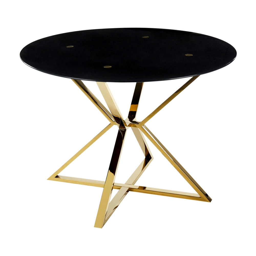 Tavolo da pranzo in vetro temperato nero e oro ⌀ 105 cm gambe in metallo elegante moderno