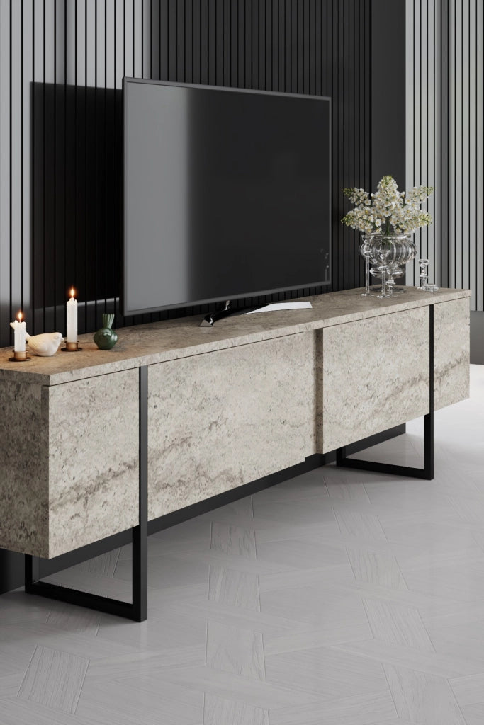 Porta TV in legno "Luxe" - 180 x 30 x 50 cm - TravertinoNero