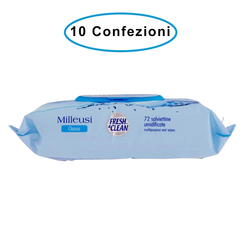 Fresh & clean salviette igienizzanti detergenti milleusi classic 10 confezioni da 72 salviette