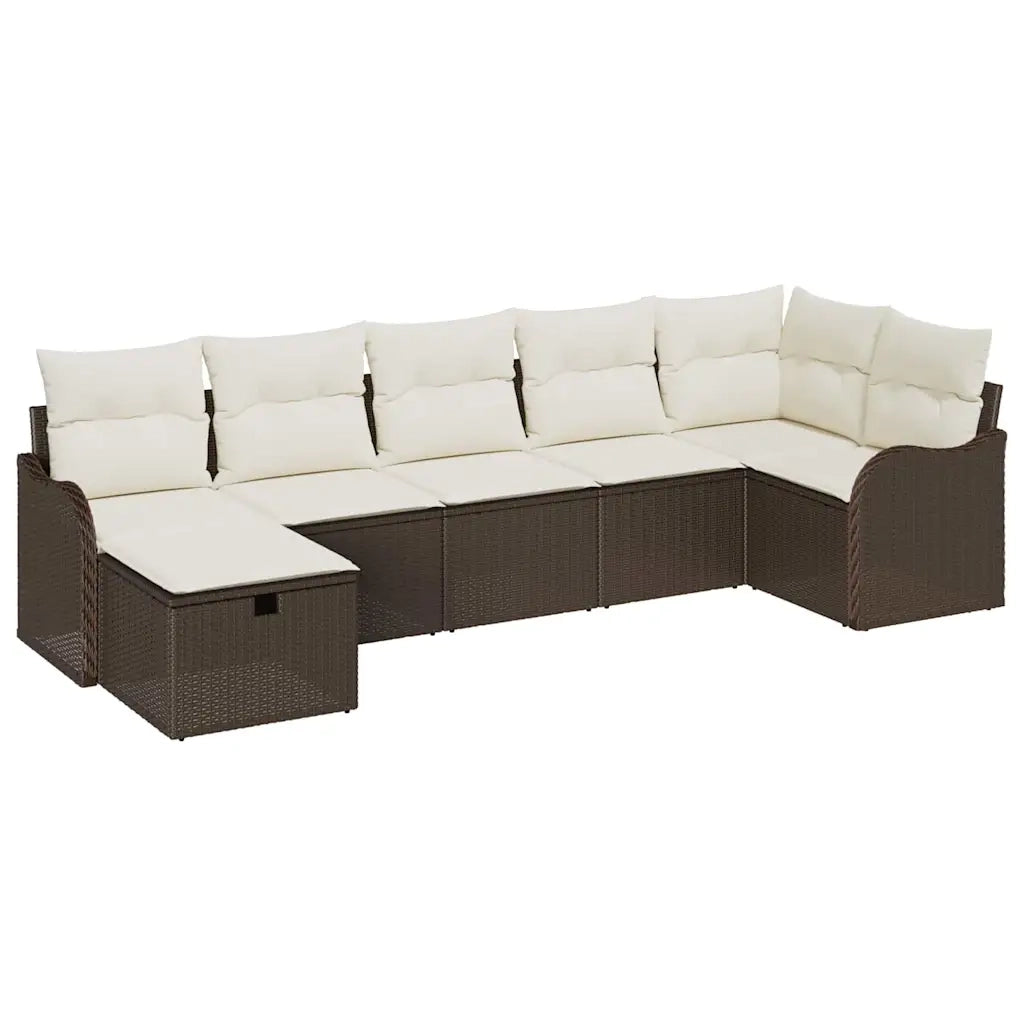 Set di divani con cuscino Marrone e Crema polyrattan
