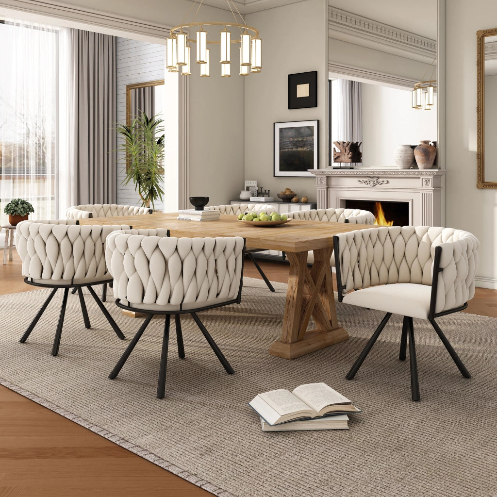 Set 2 sedie da pranzo girevoli in velluto beige con struttura in metallo