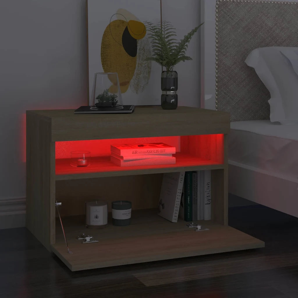 Comodino con Luci LED Sonoma 60x35x40 cm in Legno Multistrato 3082780