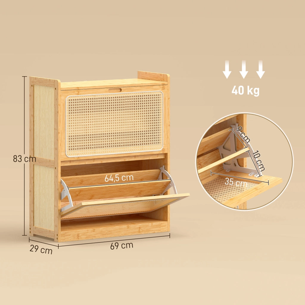 Cassa per Scarpe in Bamb¨´ con 2 Cassetti ¨C Zephmum ¨C 69x29x83 cm Naturale