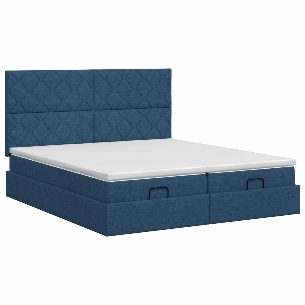 Letto ottomano con materasso con testiera 2 pz Blu Tessuto 3457882
