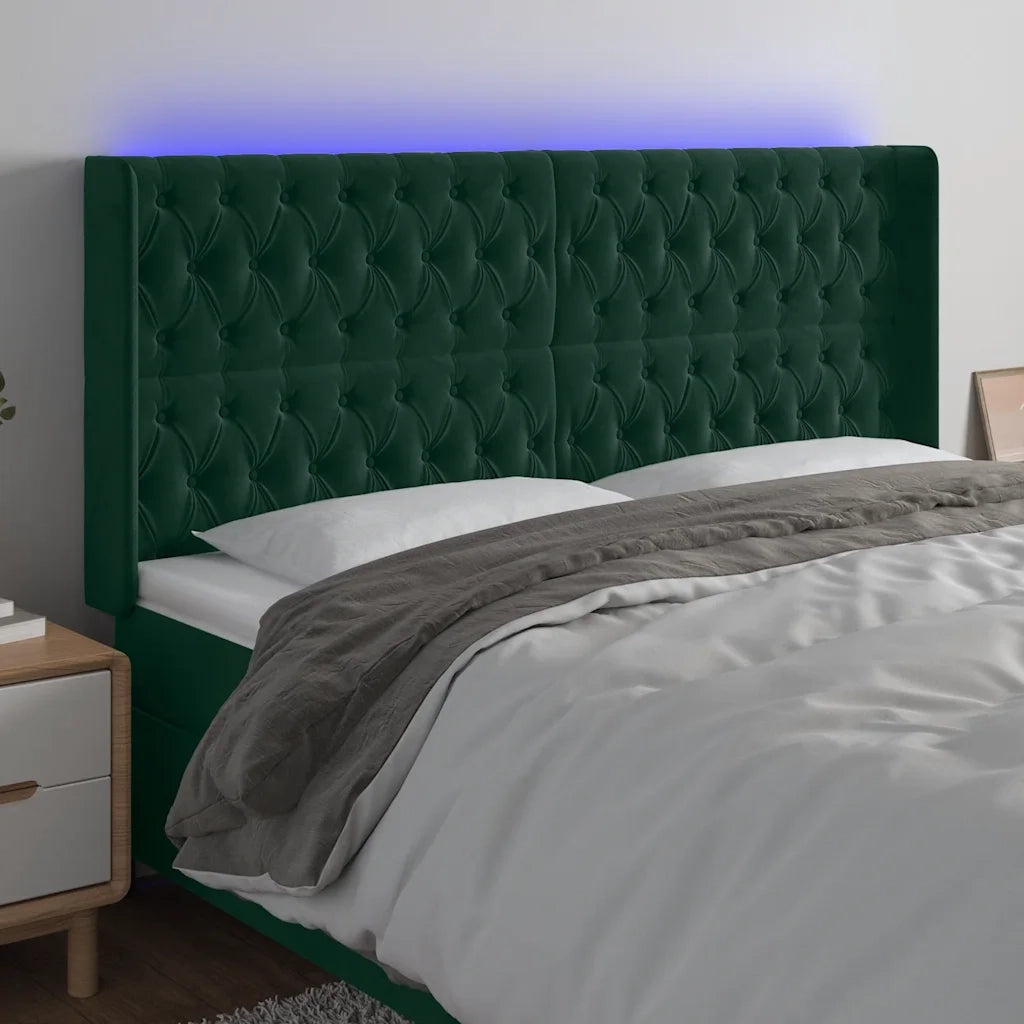 Testiera a LED Verde Scuro 183x16x118/128 cm in Velluto cod mxl 121803